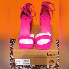 Nib, Bar Iii - Appelp Fuschia Sandals With Triangle Shaped Heel For Extra Support. Pink Sandals, Triangle Shape, Women's Shoes Sandals, Pretty In Pink, Shoes Sandals, Women Shoes, Sandals, Bar, Heels