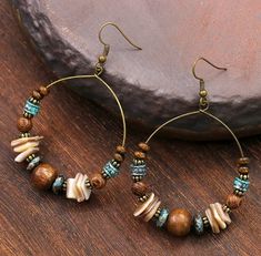 Bead Drop Earrings, Beaded Drop Earrings, Dangly Earrings, Bead Earrings, Cowboy Hat, Jewelry Diy, Natural Beads, Vintage Wood, Wood Beads