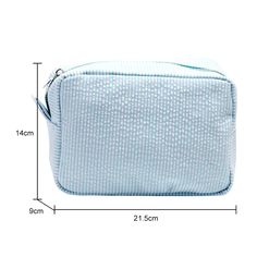 Hign-concerned Chemical : None Place Of Origin : China (mainland) Item Width : 14cm Item Length : 21.5 cm Item Height : 9cm Model Number : Cosmetic Bag Material Composition : Nylon Shape : Pillow Pattern Type : Striped Closure Type : zipper Style : fashion Main Material : CANVAS Brand Name : BOBAG CN : Hebei Item Type : Cosmetic Cases Spanish buyers Attention: If your address includes following postal codes, please do not choose the Spanish warehouse. The Zip code starts with 35/38. The overseas warehouse cannot deliver. Seersucker Cosmetic Bag Zipper Closure Travel Large Make Up Organizer Waterproof Nylon Toiletry Case for Women Girls  Feature: 1.Material: The cosmetic bag is made of high-quality seersucker, which is soft to the touch. Easy clean up! Lightweight and durable, it fits easil Blue Large Capacity Pouch For Daily Use, Blue Spacious Pouch For Daily Use, Portable Rectangular Light Blue Bag, Light Blue Zipper Pouch Bag For Travel, Blue Rectangular Pouch With Zipper Closure, Light Blue Bags With Zipper Pouch For Everyday Use, Light Blue Travel Bag With Zipper Pouch, Blue Rectangular Cosmetic Bag For Daily Use, Blue Rectangular Bag With Zipper Pouch