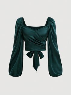 Verde Oscuro Elegante Collar Mangas Extra Largas Tela tricotada Liso Top Embellished No-Elástico Lamb Outfit, Outfit Formal Mujer, Women's Wardrobe Essentials, Fancy Shirt, Blouse Casual Fashion, Fashion Top Outfits, Fancy Tops, Online Mens Clothing, Modest Fashion Outfits