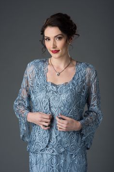 Soulmates C710 3/4" Bell Sleeve Silk Jacket Top and Skirt Set  The attention to detail in this three-piece jacket, scoop tank, and long straight skirt is nothing short of extraordinary. The wonderfully intricate Lace of Camellias pattern truly flatters every woman’s figure and makes this piece one of the most popular in the Soulmates’ line. The polished lines evoke a sophisticated silhouette that is truly timeless. Note the intricate openings on the lace flared sleeves as well as the elegantly finish on the draping hem and make this your go-to dress for every formal occasion.    100% Silk  Hand-made  Fully-lined  Dry Clean  Imported Long Straight Skirt, Top And Skirt Set, Evening Cocktail, Silk Jacket, Top And Skirt, Straight Skirt, Three Piece, Flared Sleeves, Bell Sleeve