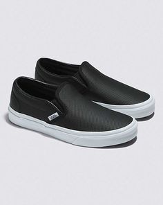 Slip-On Perf Leather Shoe Black Leather Slip-ons For Streetwear, Black Synthetic Slip-ons For Streetwear, Black Low-top Slip-ons With Perforated Toe Box, Vans Store, Perforated Leather, Slide On, Leather Slip Ons, Christmas List, To The World