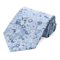 A floral extra long tie in shades of dusty blue, rolled to show off the pattern Gray Groomsmen, Dark Dusty Blue, Gray Groomsmen Suits, Groomsmen Grey, Groomsmen Ties, Wedding Tie, Floral Trends, Tall Men, Designer Ties