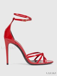 Lasaky - Premium Red Patent PU High Heel Sandals - Stylish Round Toe Design, Sky High Elegance Red Pointed Toe Evening Sandals, Red Pointed Toe Sandals For Evening, Luxury Red Ankle Strap Sandals, Elegant Red Strappy Sandals, Very High Heels, High Sandals, Womens Stilettos, High Shoes, Elegant Red