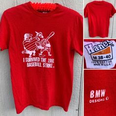 Vintage I Survived The 1981 Baseball Strike T Shirt Single Stitch Hanes Size M | eBay Vintage Cotton T-shirt For Fan Merchandise, Bmw Design, Graphic Tees Vintage, Concert Tees, Vintage Graphic, I Survived, Vintage Graphics, Fancy Dresses, Baseball Tee