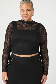 Goth Fits, Lace Knit Top, Plus Size Lace, Top Forever 21, Forever21 Tops, Knit Crop Top, Knit Crop, Lace Knitting, Womens Haircuts