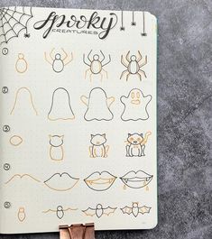 Ig Story Doodle, Doodles Spooky, Journal Doodle Ideas, Doodles Tutorial, Halloween Bullet Journal, Marcos Halloween, Bullet Journal Halloween, Bullet Journal October, Halloween Creatures