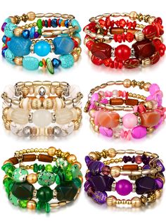 PRICES MAY VARY. Multilayer Charm Bracelet Bulk: each package contains 6 boho multilayer irregular agate beads charm bracelets in different styles; This assortment enables you to change your style and add a fresh look to your outfit every day Multilayer Design: standout with our boho agate beads charms bracelet; This trendy piece showcases your taste with its rich layered composition and vibrant colors; With options of wearing as a single piece or overlapping, it offers flexibility in styling, g Boho Bangle Bracelets, Vintage Yoga, Boho Bracelets Stack, Bracelets Vintage, Change Your Style, Boho Bangle, Cluster Bracelets, Beads Charm, Vintage Charm Bracelet