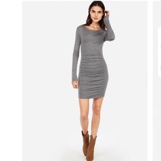 You're Ready For Anything In This Chic Sweater Dress That Features Soft, Form-Fitting Fabric And Ruched Sides. It's Ready For Lunch Breaks, Dinner Dates And Beyond. Crew Neck Long Sleeves Ruched Sides Straight Hem; Midi Length Rayon/Nylon/Spandex | Never Worn | Nwot | Casual Long Sleeve Ruched Bodycon Dress, Long Sleeve Mini Dress With Ruched Sides For Fall, Fall Mini Dress With Long Sleeves And Ruched Sides, Fall Mini Dress With Ruched Sides And Long Sleeves, Fall Mini Length Ruched Bodycon Dress, Fall Bodycon Mini Dress With Ruched Details, Casual Ruched Bodycon Dress For Fall, Spring Long Sleeve Ruched Bodycon Dress, Fall Season Ruched Bodycon Dress