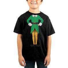 If the joy of Christmas and the excitement of the arrival of Santa follows you around for the entire year, you may love this Buddy the Elf Shirt, too! The Buddy the Elf Kids Clothing is an all black youth tee with a crew neck, short sleeve design kids will love to wear anywhere! The Elf Movie Boys Graphic Tee features a bright, bold, soft hand print graphic on the front of the shirt of Buddy the Elf's body, Elf costume and all! The Elf Christmas Apparel is made of 100% cotton material for a soft Elf Movie Shirts, The Elf Movie, Christmas Apparel, Elf Shirt, Elf Movie, Elf Costume, Buddy The Elf, Elf Christmas, Boys Graphic Tee