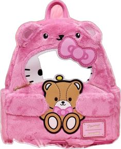 Themed Cosplay Backpack, Pink Kawaii Backpack Gift, Cute Hello Kitty Rectangular Backpack, Harajuku Style Pink Bag For Cosplay, Pink Kawaii Hello Kitty Backpack, Pink Character Bag For Everyday Use, Bear Hoodie Outfit, Hello Kitty Teddy Bear, Hello Kitty Teddy