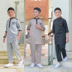 Product : Kurta + Pants Available in 3 elegant colors: -Manly Black - Clever Grey -Straight Mocca MATERIALS: - Cotton SIZE CHART DETAILS: - S (Estimated 3-4 years): Top 54cm x 34cm Pants Length 50 cm - M (Estimated 5-7 years): Top 61cm x 37cm Pants Length 63 cm - L (Estimated 8-10 years):  Top 68cm x 40cm Pants Length 74 cm - XL (Estimated 11-12 years): Top 75cm x 44cm Pants Length 78 cm Notes: The age of the child is only an estimate, to ensure the size, please measure your child because the size of each child is different. We do not accept size complaints. *Colors displayed may differ from the actual product due to your display screen settings. We cannot guarantee 100% accuracy. Casual Dabka Sets For Eid, Casual Black Sets For Eid, Long Sleeve Dabka Pant Set For Eid, Casual Long Sleeve Sets For Eid, Collar Tips, Boys Clothes Style, Eid Outfits, Baby Boy Clothing Sets, Muslim Outfits