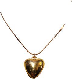 Women’s gold 3/4" gold plated puff heart necklace. 16" brass chain. Deadstock New condition, size OS. Detailed measurements:Overall Length - 16 inchesWidth - .75 inches Vintage Gold Heart Charm Necklace, Vintage Gold Heart Metal Necklace, Vintage Gold Heart Pendant Necklace, Vintage Gold Heart Pendant Charm Necklace, Vintage Gold Brass Heart Necklace, Vintage Gold Heart Necklace In Brass, Vintage Gold Heart Necklace, Vintage Cherub, Ribbon Choker