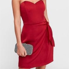 Nwt Express Red Strapless Sweetheart Neckline Mini Faux Wrap Dress Sz:4 Side Zip With Hook Closure Holiday Valentine Party Cocktail Great Condition. Smoke Free Home Black Tank Top Dress, Short Sweater Dress, Green Dress Casual, Valentine Party, Strapless Sweetheart Neckline, Snake Print Dress, Mini Wrap, Mini Tank Dress, Short Sleeve Mini Dress