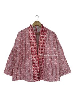 Cotton Quilt Kantha Short Jacket  Kimono coat For Women Red Wifi Top Outwear Co Ords Outfits, Kantha Jacket, Kimono Coat, Coat For Women, Short Jacket, Cotton Quilts, Brands Outlet, Pattern Making, Front Open