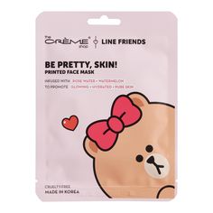 -Hydrate and brighten skin with this rose water and watermelon-infused sheet mask from Korean beauty experts The Crème Shop. Place the adorable Line Friends bear mask on clean skin then lie back and relax while the balancing, smoothing ingredients get to work. Material: Plastic,  Also could be used for beauty products,self care,spa,face mask,skincare,gift. By Cost Plus World Market.610206 Face Mask Korean, Korean Mask, Korean Sheet Mask, Lemon Face Mask, Korean Face Mask, Bear Mask, Creme Shop, Cute Face Masks, Korean Face