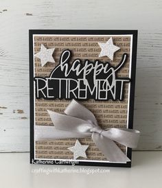 a card with the words happy retirement written in black and white on top of it