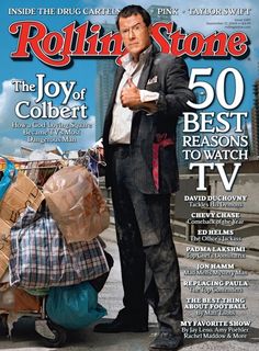 the cover of rolling stone magazine with a man standing in front of his luggage bag