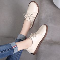 Lizzy Women's Genuine Leather Lace Up Oxfords Flat Spring Shoes | Ultrasellershoes.com – Ultra Seller Shoes Spring Flats, Bowling Shoes, Oxford Flats, Comfort Shoes, Casual Flats, Spring Shoes, Leather Lace, Casual Boots, Womens Oxfords