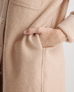 Our 100% Merino Wool Long Shirt Jacket is your perfect go-to style as the temperature starts to drop. Expertly tailored with boiled merino wool, this shirt jacket - shacket - has the relaxed silhouette of a shirt, but provides the warmth of a jacket. With an intentionally oversized look, it's perfect for layering and made to throw on over any outfit with ease.  | Quince | Women's 100% Merino Wool Long Shirt Jacket in Camel, Size Large Wool Shirt Jacket, Wool Shirt, A Jacket, Fall Coat, Warm Jacket, Long Shirt, Back To Black, Black Charcoal, Quince