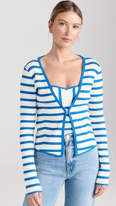 Favorite Daughter Slim Knitted Cardigan | Shopbop Favorite Daughter, French Blue, Marc Fisher, Knitted Cardigan, Knitwear Women, Stripes Pattern, Latest Design, Gq, Sweater Outfits