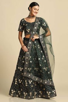 color-green, fabric-satin, work-embroidered, brand-name-krupali-savani,occasion-festivewear, occasion-wedding-guest, womenswear,ideal-for-women, lehengas, Product Features: Color: Green Lehenga Fabric: Taffeta Choli Fabric: Taffeta Inner Fabric: Crepe Work: Embroidered Sleeves: Short Sleeves Neck Type: Round Neck Wash Care: Dry Clean Occasion: Festivewear, Wedding Guest Product Type: Lehenga Choli with Dupatta Disclaimer: There will be slight difference in digital to actual image Satin Lehenga Choli, Sequins Lehenga Choli, Trendy Lehenga, A Line Lehenga, Satin Lehenga, Green Dupatta, Latest Bridal Lehenga, Lehenga Dupatta, Modest Evening Dress