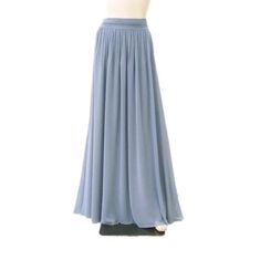 Blue Tiered Tulle Maxi Skirt, Blue Tulle Tiered Maxi Skirt, Elegant Blue Wedding Skirt, Blue Maxi Length Party Bottoms, Blue Maxi Length Bottoms For Party, Elegant Flowy Blue Skirt, Elegant Blue Chiffon Skirt, Elegant Full Length Blue Skirt, Chiffon Flared Skirt With Elastic Waistband