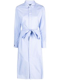 celeste cotton poplin texture signature Polo Pony motif embroidered logo at the sleeve classic collar front button fastening belted waist long sleeves buttoned cuffs A-line skirt calf-length Polo Dress Women, Ralph Lauren Belt, Dressy Hats, Knit Gown, Denim Midi Dress, Polo Pony, Iconic Dresses, Ralph Lauren Dress, Maxi Dress Cotton