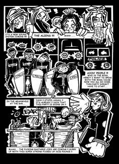 a black and white comic strip with people in it