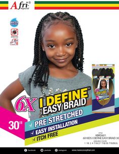 Mane Concept Kids Afri Naptural 6x I Define Easy Pre-Stretched Braid 30 KBRD601 - Elevate Styles Kids Crochet Hairstyles, Kid Braid Styles, Hair Twist, Micro Braids, Box Braid, Girls Hairstyles Braids, Braids For Kids, Easy Braids