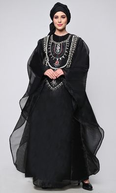 Heavy Hand Work Black Kaftan Style Abaya Black Kaftan, Kaftan Style, Heavy Work, Royal Dresses, Update Your Wardrobe, Eid Collection, Hand Work, Full Sleeves, Black Satin