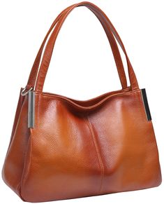 PRICES MAY VARY. Genuine Leather: This tote bag is meticulously crafted from the finest top-grain leather, with a soft yet resistant texture for unparalleled quality. Silver accents add a touch of fashion to the overall design. Size: 12.99 (top) - 14.17 (bottom) x 12.48 x 4.65 inches, medium size purse for women's needs, it’s suitable for daily, romantic dates and casual travel, making it an indispensable fashion accessory. Strap: The adjustable leather shoulder strap, with a width of 0.62 inche Classic Handheld Soft Leather Bag, Classic Handheld Hobo Bag For Shopping, Classic Handheld Hobo Bag For Office, Satchel Shoulder Bag With Handles, Hobo Bag With Top Carry Handle For Shopping, Formal Soft Leather Bags, Designer Leather Handbags, Genuine Leather Handbags, Popular Handbags