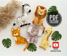 an assortment of stuffed animals are shown on a white background with the text, pdf pattern