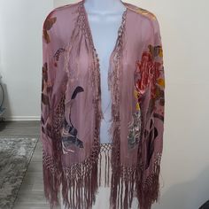 Stunning Piece!!!! Size S/M I’ve Had This For Such A Long Time And Never Used It Still Has Tags Attached Some Of The Tassels Have Come Undone In The Front But It’s Not Noticeable When Wearing Very Beautiful Piece, Not Sold Anymore Msrp $175 Casual Shawl Cardigan For Spring, Spring Festival Shawl Outerwear, Bohemian Shawl Outerwear For Spring, One Size Purple Spring Cardigan, Multicolor Shawl Outerwear For Spring, One Size Bohemian Purple Outerwear, Purple Open Front Outerwear For Spring, Purple Outerwear For Spring Layering, Spring Casual Shawl Kimono