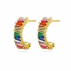 Add some pizzazz and liven up a room with these multi colored, colorful candy earrings. These open, huggie small hoop earrings are embellished with vibrant CZ gemstones along with 18K gold plated sterling silver. Make a bright statement with these cute and fun, popular hoop earrings.Details:Metal: 925 Sterling Silver Plating: 18K GoldGemstone: Cubic ZirconiaEarring Type: Huggie HoopSize: 1.41mm X 3.8mmNoLo Jewelry Statement #12“A bright future awaits you.”Free U.S.A Shipping Candy Earrings, Moonstone Drop Earrings, Open Hoop Earrings, Freshwater Pearls Earrings, Rainbow Earrings, Colorful Candy, Earrings Hoop, Silver Pin, Moonstone Earrings