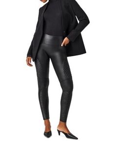 Spanx Moto Faux Leather Leggings Fitted Leather Edgy Leggings, Casual High-waisted Faux Leather Leggings, Black High-waisted Faux Leather Leggings, Sleek Faux Leather Full-length Leggings, Fitted Full-length Leather Leggings, Faux Leather Leggings, Leather Leggings, Women's Leggings, In Store