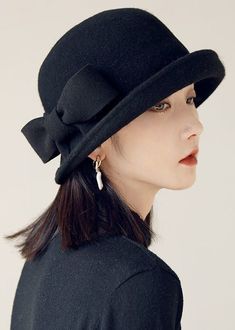 Stylish Black Bow Edge Curl Woolen Cloche HatMade of fine Woolen.Hat Circumference: 58cm/22.62". Matches easily with daily hairstyle, dresses & Shirts Fantasy Crown, Woolen Hat, Linen Coat, Long Sleeve Outfits, Daily Hairstyles, Short Summer Dresses, Half Sleeve Dresses, Cloche Hat, Knitted Coat