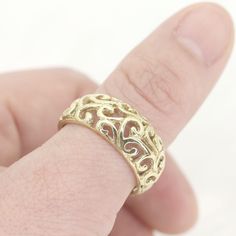 14k Vintage Ring | Real Gold Ring | Art Nouveau Ring | White Gold Ring | Vintage 14k Gold Ring | Statement Ring | Gift for Mom | Jewelry Gift P R O D U C T 𝄪 D E T A I L S ✽ Metal: 14k Yellow Gold, White Gold & Rose Gold ✽ Bottom Width: 5.6 MM ✽ Top Width: 9.5 MM ✽ Gold Weight: approx. 4.3g ✽ Made to Order O T H E R 𝄪 I N F O R M A T I O N ▪ All items are custom made to order.  ▪ Rush order: Please contact us before place your order to ensure that we can accommodate your deadline ▪ All items a Gold Filigree Open Ring For Anniversary, Yellow Gold Filigree Ring With Decorative Band As Gift, Gold Filigree Promise Ring Stamped 14k, 14k Gold Rings With Decorative Band For Gift, 14k Gold Filigree Ring With Decorative Band, 14k Gold Filigree Ring With Decorative Band As Gift, Yellow Gold Filigree Open Ring For Promise, Yellow Gold Filigree Open Promise Ring, Yellow Gold Rings With Decorative Band For Gift