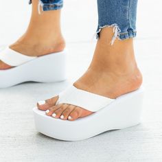 Take Lounging Around To A New Level In Our Latest Sandal~ Crafted Out Of A Comfy Foam Material, These Sandals Features Classic Thong-Style Design And An Easy-To-Wear Slip-On Style For Practicality. Condition: Brand New In Box / Unworn Color: White Heel Height: 3" (Approximately) Fit: True To Size Us (M) White Eva Sandals For Vacation, Summer Wedge Sandals For Beach Season, Summer Wedge Sandals For Beach Season, Eva Material, Summer Platform Slippers For Beach Season, Beach Season Eva Platform Wedge Sandals, Trendy White High Heel Platform Slippers, Summer Toe Post Wedge Sandals For Beach, Beach Toe Post Wedge Sandals With Platform, Beach Toe Post Platform Wedge Sandals