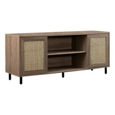 the sideboard is made out of wood and wicker