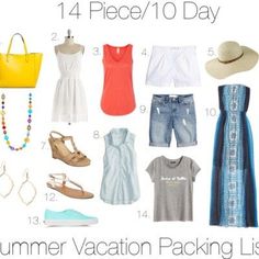 the summer vacation packing list includes clothes and accessories