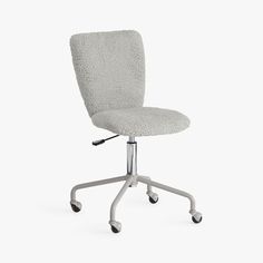 a white office chair with wheels on it