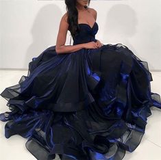 Long Sleeve Homecoming Dress, Prom Dress For Teens, Strapless Ball Gown, Blue Organza, Blue Ball Gowns, Floor Length Prom Dresses, Long Evening Gowns, Short Prom Dress, Gown Prom