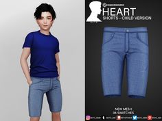 an image of a boy in shorts and a t - shirt with the words heart short's child version