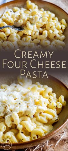 creamy four - cheese pasta with parmesan cheese is an easy and delicious side dish