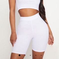 Plt Mesh White Shorts (Shape) Chic High Waist Biker Shorts For Summer, White Stretch Pants With Built-in Shorts, Chic Biker Shorts For Summer, Stretch White Pants With Built-in Shorts, White Knee-length Biker Shorts For Summer, Casual Mid-thigh Summer Pants, Casual Mid-thigh Length Summer Pants, White Knee-length Shorts For Summer, Trendy White Short Pants