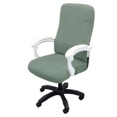 a green and white office chair with wheels