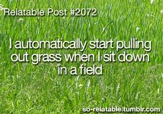 a field with tall grass and the words reliable post 2072 i automatically start pulling out grass when i sit down in a field