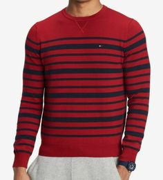 $96 Tommy Hilfiger Men's Red Long Sleeve Crew-Neck Striped Sweater Size Small Description In all cotton for superior softness and comfort, this signature Eastport sweater from Tommy Hilfiger will elevate your look to next-level style. Crew neck Logo at left chest All cotton Machine washable Imported About Us We sell only 100% authentic clothing from new with tags to gently used. We have a 100% authentic or money back guarantee on every item we sell. Items are listed daily so make sure to put us Chili Red, Red Long Sleeve, Designer Items, Navy Blazer, Chili Pepper, Tommy Hilfiger Man, Navy Stripes, Striped Sweater, Sell Items