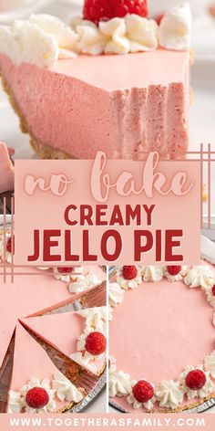 no bake ice cream jello pie with raspberries on top